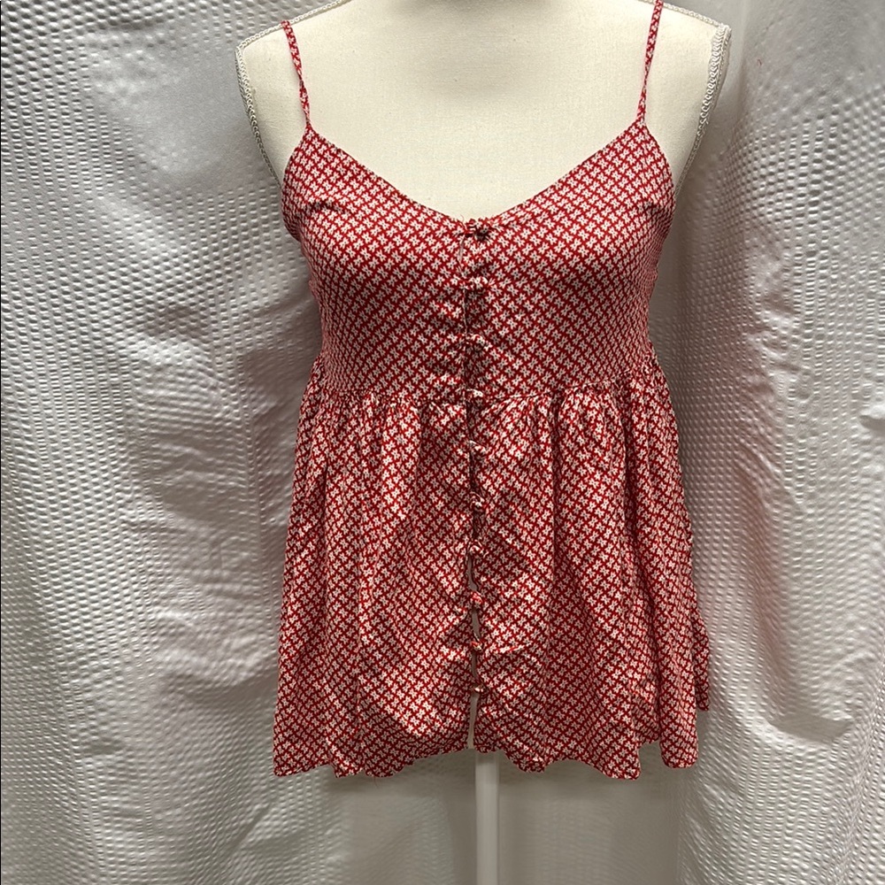 11-1-TYLHO Womens‎ XS Red Floral Flowing Adjustable Spaghetti Strap Tank Top